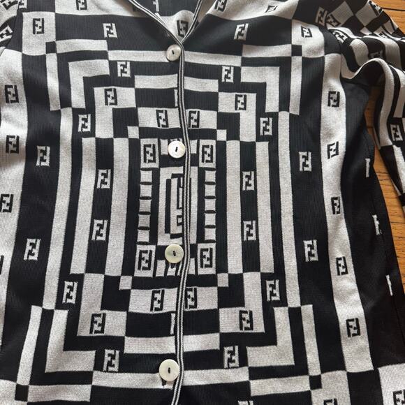 Fendi 365 Vintage FF Zucca Black White Geometric Cardigan IT 40 US 6 1990s - Picture 5 of 8